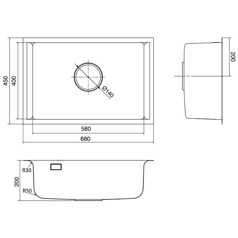 Kích thước chậu rửa bát 1 hố Kluger KU8121B-S68 Kích thước chậu rửa bát 1 hố Kluger KU8121B-S68