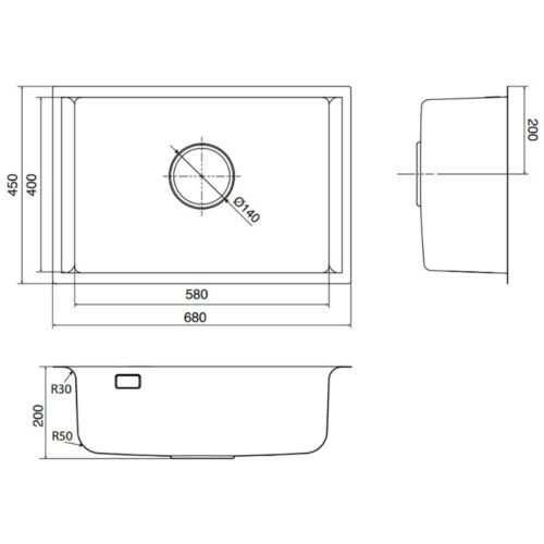 Chậu rửa bát 1 hố Kluger KU8121S-S68 5 Kích thước chậu rửa bát 1 hố Kluger KU8121S-S68