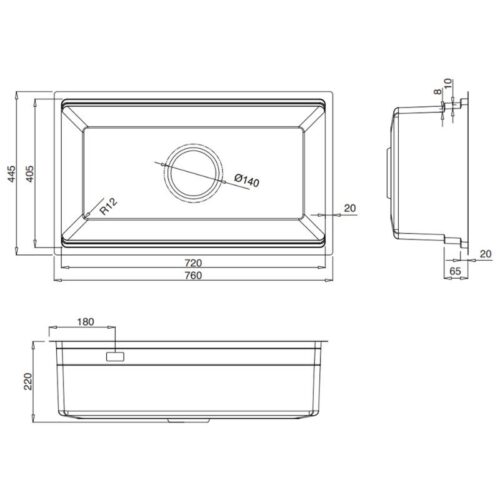 Chậu rửa bát 1 hố Kluger KWU8161FB-S76 5 Kích thước chậu rửa bát 1 hố Kluger KWU8161FB-S76