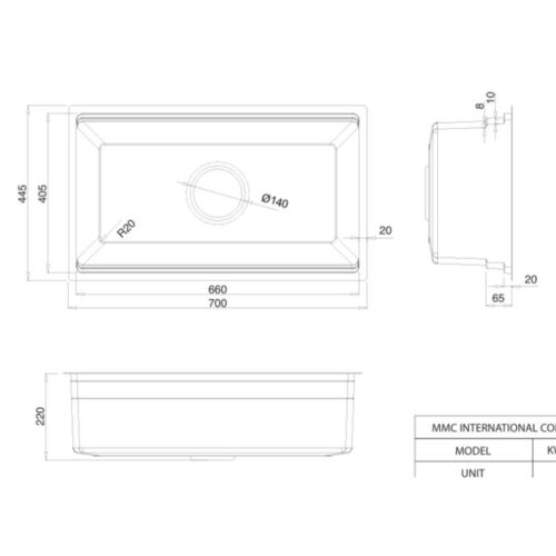 Chậu rửa bát 1 hố Kluger KWU8161FS-S70 5 Kích thước chậu rửa bát 1 hố Kluger KWU8161FS-S70