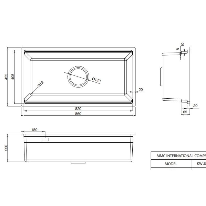 Kích thước chậu rửa bát 1 hố Kluger KWU8161FS-S86 Plus Kích thước chậu rửa bát 1 hố Kluger KWU8161FS-S86 Plus