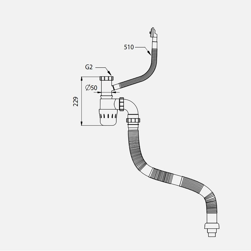 Kích thước siphon chậu rửa bát 1 hố Kluger KSP-301 Kích thước siphon chậu rửa bát 1 hố Kluger KSP-301
