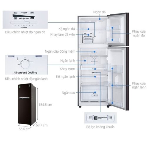 Tủ lạnh Samsung Inverter 236 lít RT22M4032BY/SV 5 kich thuoc tu lanh samsung rt22m4032by sv