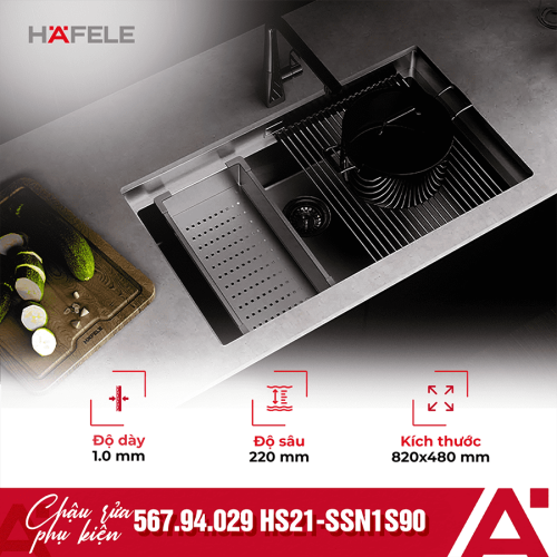 Bộ chậu rửa và phụ kiện Hafele HS21-SSN1S90 567.94.029