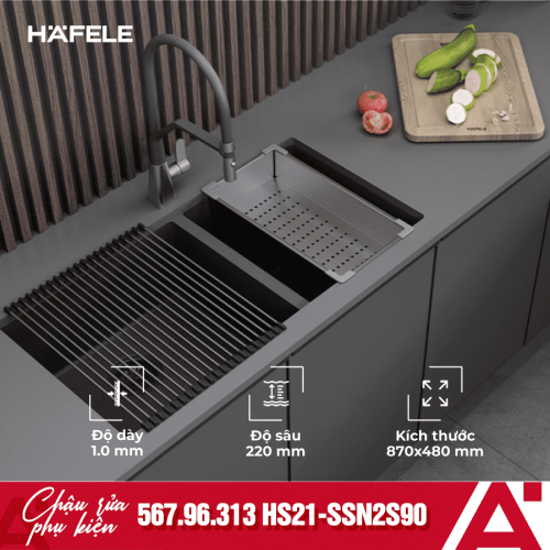 Bộ chậu rửa và phụ kiện Hafele HS21-SSN2S90 567.96.313