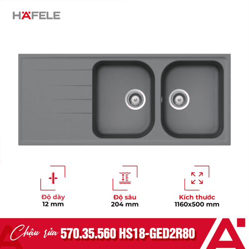 Chậu rửa bát HS18-GED2R80 Hafele 570.35.560