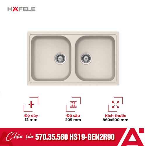 Chậu rửa bát đá Hafele GRANSTONE HS19-GEN2R90 570.35.580 màu kem