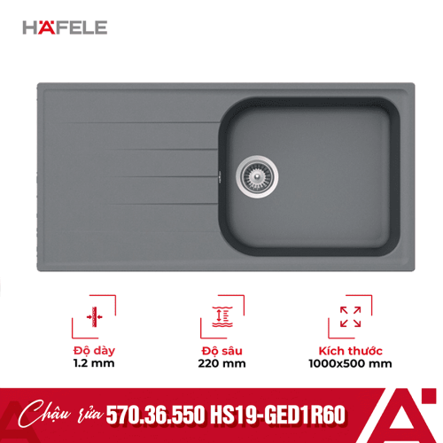 Chậu rửa bát đá Hafele HS19-GED1R60 570.36.550