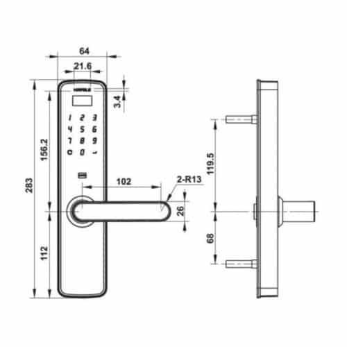 Kích thước Khóa điện tử Hafele DL7000 912.05.497