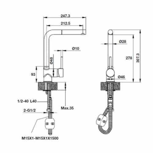 Vòi rửa bát đá Hafele HT19-GH1P278 570.51.580