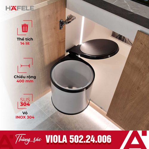 Thùng rác gắn cánh lắp âm cửa Hafele Viola 502.24.006