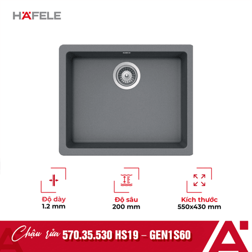 Chậu rửa bát đá 1 hố Hafele HS19 - GEN1S60 - 570.35.530 - màu xám