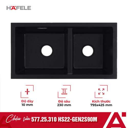 Chậu rửa bát đá 2 hố Hafele Essence HS22-GEN2S90M 577.25.310