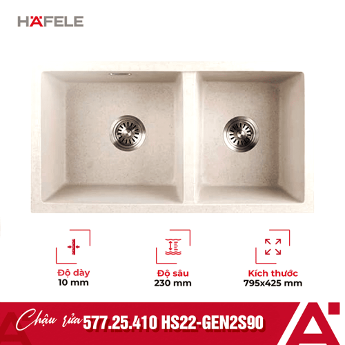 Chậu rửa bát đá 2 hố Hafele Essence HS22-GEN2S90 577.25.410