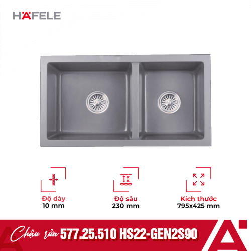 Chậu rửa bát đá 2 hố Hafele Essence HS22-GEN2S90 577.25.510