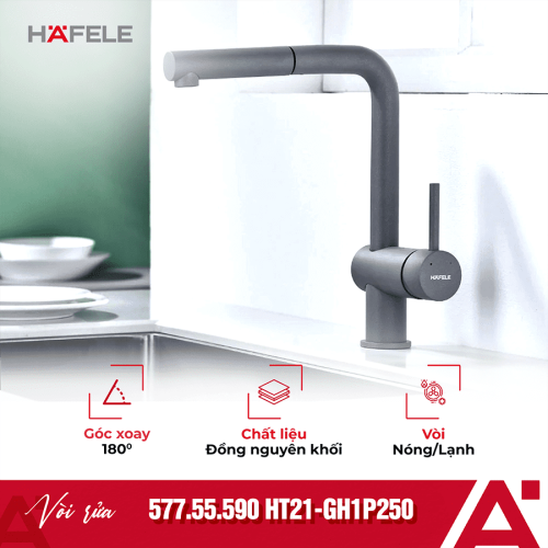 Vòi rửa bát nóng lạnh Hafele HT21-GH1P250 577.55.590 có dây rút