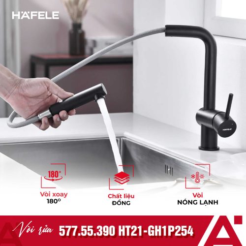 Vòi rửa bát nóng lạnh Hafele HT21-GH1P254 577.55.390 có dây rút