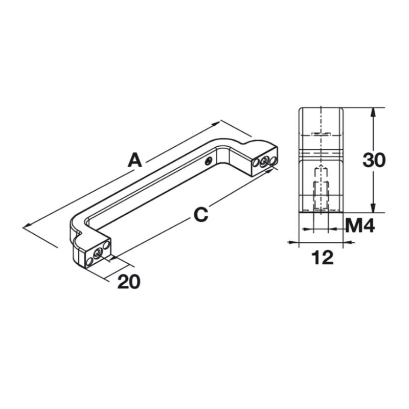 Kích thước tay nắm tủ H1530 148mm Hafele 106.61.043 Kích thước tay nắm tủ Hafele 106.61.043