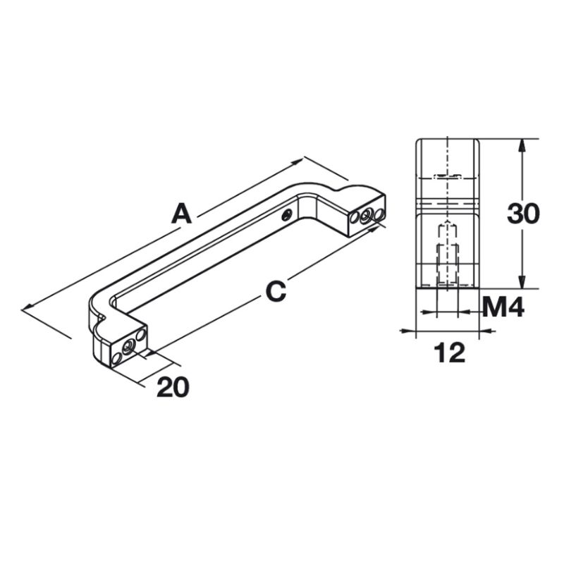 Kích thước tay nắm tủ H1530 148mm Hafele 106.61.943 Kích thước tay nắm tủ Hafele 106.61.943