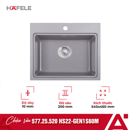 Chậu rửa bát đá 1 hố Hafele Essence HS22-GEN1S60M 577.25.520