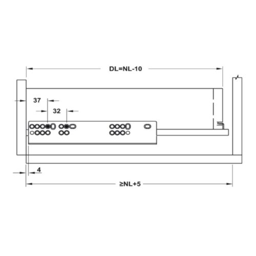 Kích thước Ray âm EPC Evo 400mm giảm chấn Hafele 433.32.073