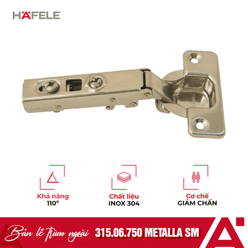 Bản lề trùm ngoài Metalla SM 110° giảm chấn Hafele 315.06.750