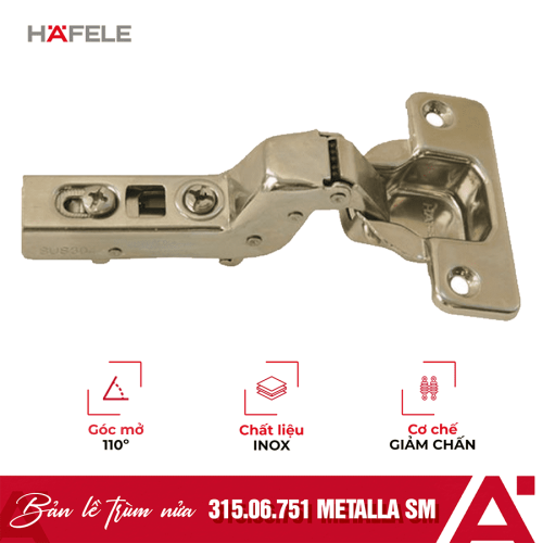 Bản lề trùm nửa Metalla SM 110° giảm chấn Hafele 315.06.751