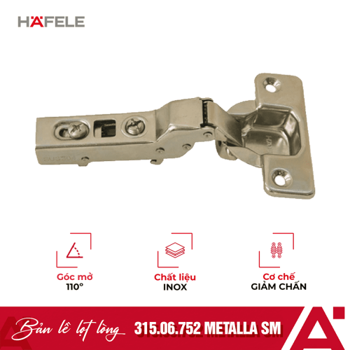Bản lề lọt lòng Metalla SM 110° giảm chấn Hafele 315.06.752