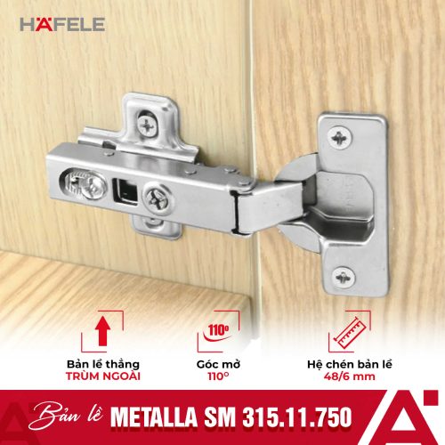 Bản lề trùm ngoài Metalla SM 110° giảm chấn Hafele 315.11.750