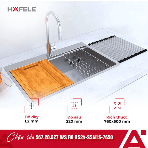 Chậu rửa bát Inox 1 hố Hafele WS R0 HS24-SSN1S-7650 SILVER 567.20.627