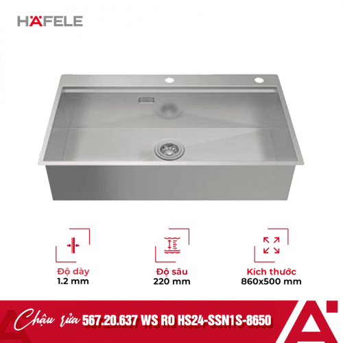 Chậu rửa bát Inox 1 hố Hafele WS R0 HS24-SSN1S-8650 SILVER 567.20.637