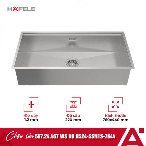 Chậu rửa bát Inox 1 hố Hafele WS R0 HS24-SSN1S-7644 SILVER 567.24.467