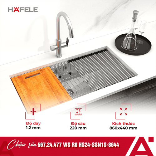 Chậu rửa bát Inox 1 hố Hafele WS R0 HS24-SSN1S-8644 SILVER 567.24.477