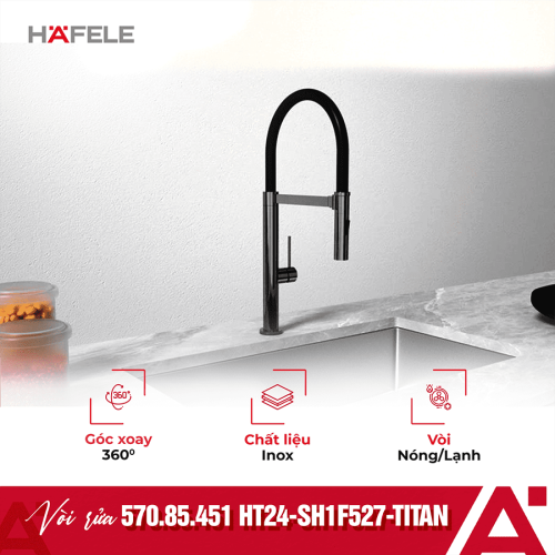 Vòi rửa bát nóng lạnh Hafele HT24-SH1F527-TITAN 570.85.451 có dây rút