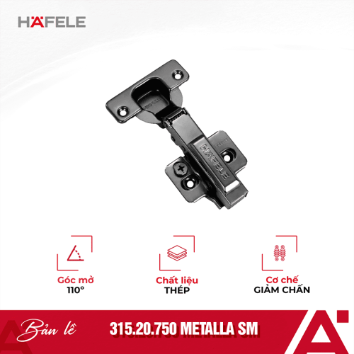Bản lề trùm ngoài giảm chấn Metalla SM 110º Hafele 315.20.750