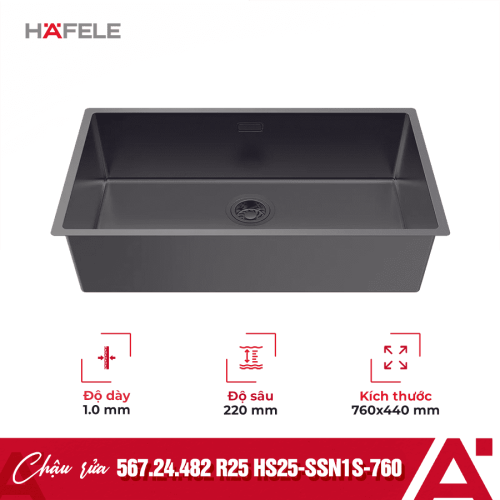 Chậu rửa bát inox 1 hố Hafele R25 HS25-SSN1S-760 567.24.482 Titan