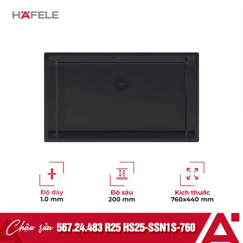 Chậu rửa bát inox 1 hố Hafele R25 HS25-SSN1S-760 567.24.483 Đen