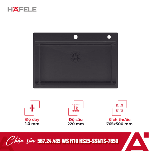 Chậu rửa bát Hafele WS R10 HS25-SSN1S-7650 567.24.485 Đen