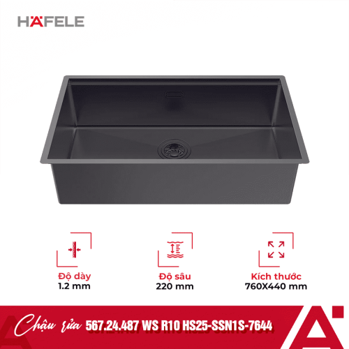 Chậu rửa bát Hafele WS R10 HS25-SSN1S-7644 567.24.487 Đen