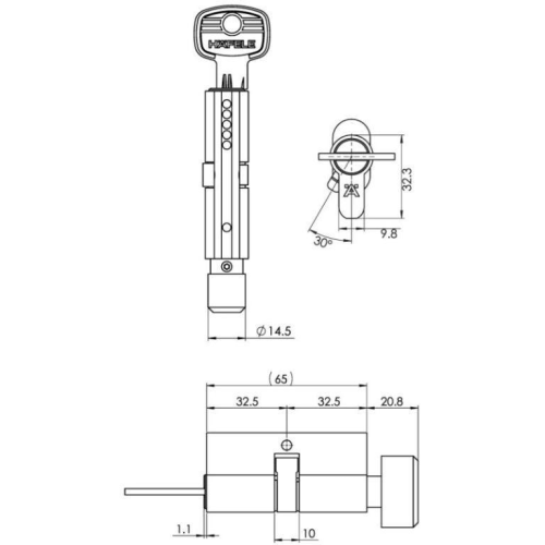 Ruot Khoa 65mm 1 Dau Van 1 Dau Chia Hafele 489.56.250 1