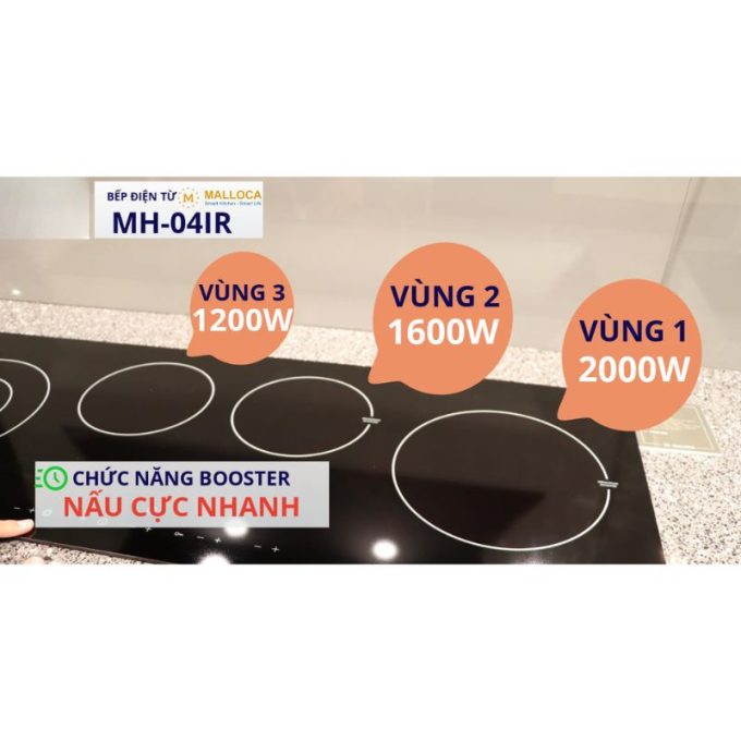 3 vùng nấu công suất lớn Malloca MH-04IR