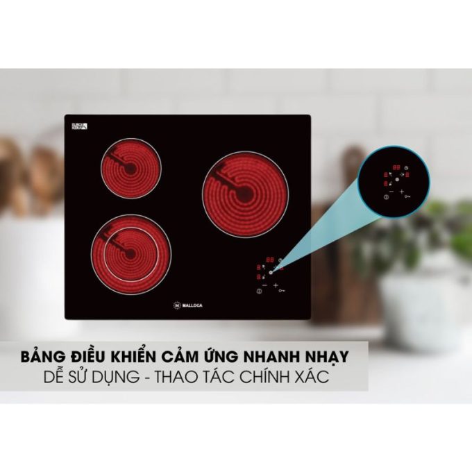 Bếp hồng ngoại 3 vùng nấu Malloca MH-03R / Mặt kính Eurokera 3 Bảng điều khiển hồng ngoại 3 vùng nấu Malloca MH-03R