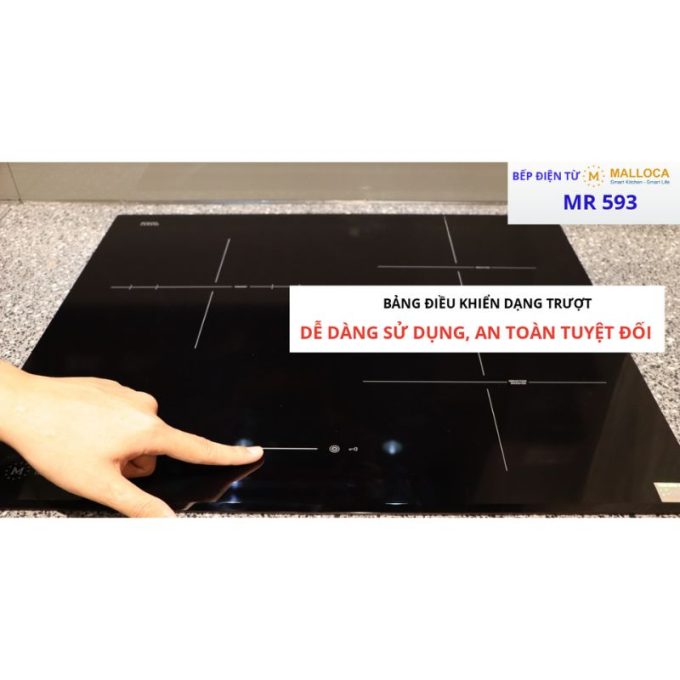 Bếp hồng ngoại 3 vùng nấu Malloca MR 593 / Nhập khẩu Tây Ban Nha, kính Schott Ceran 5 Bảng điều khiển trượt slide dễ dàng sử dụng Malloca MR 593