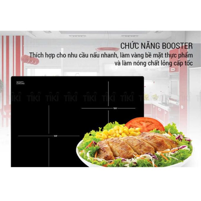 Bếp điện từ 3 vùng nấu Malloca MIR 593 / 2 Vùng từ 1 vùng điện, nhập khẩu Tây Ban Nha, kính Schott Ceran 4 Chức năng Booster Malloca MIR 593