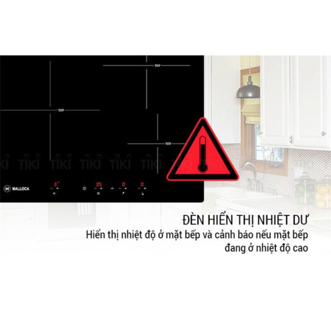 Bếp điện từ 3 vùng nấu Malloca MIR 593 / 2 Vùng từ 1 vùng điện, nhập khẩu Tây Ban Nha, kính Schott Ceran 6 Đèn hiển thị nhiệt dư Malloca MIR 593