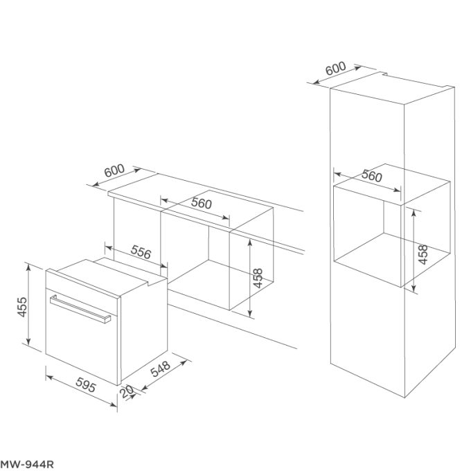 Lò nướng kết hợp lò vi sóng Malloca MW-944R 3 Kích thước sản phẩm lò Malloca MW-944R