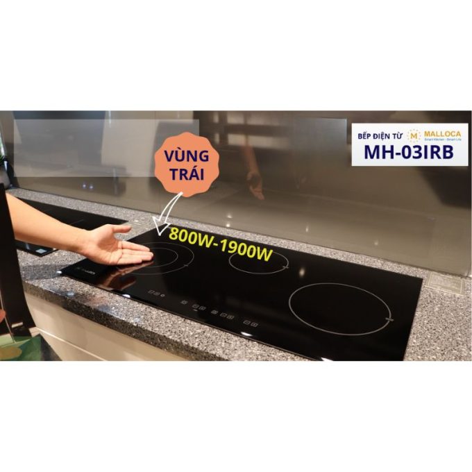 Bếp điện từ 3 vùng nấu Malloca MH-03IRB / 2 Vùng từ 1 vùng điện, kính Eurokera 8 Malloca MH-03IRB Vùng nấu hồng ngoại công suất 800W-1900W