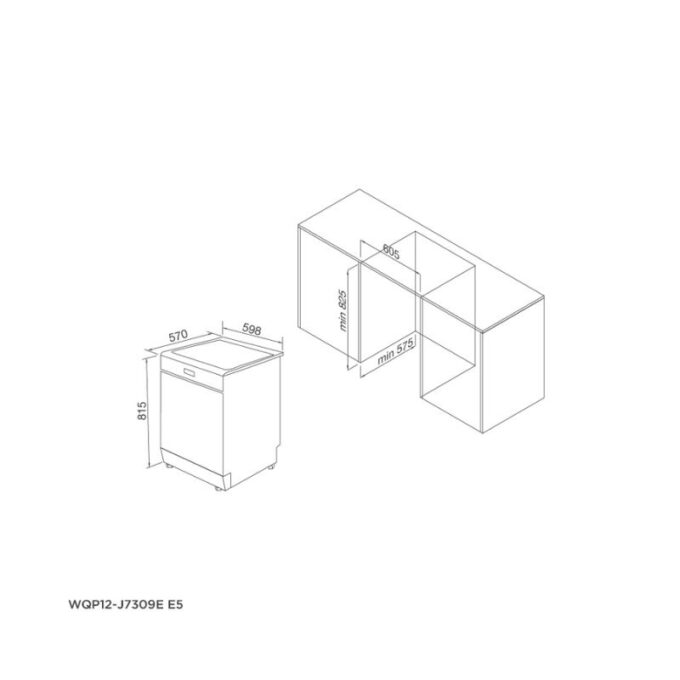 Máy rửa chén âm tủ Malloca WQP12-J7309E E5 6 Thiết kế của Máy rửa bát âm tủ Malloca WQP12-J7309E E5