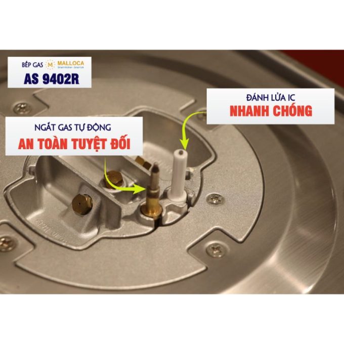 Bếp gas âm 2 vùng nấu Malloca AS 9402R / màu đỏ 5 A S 9402R đánh lửa bằng IC siêu nhạy