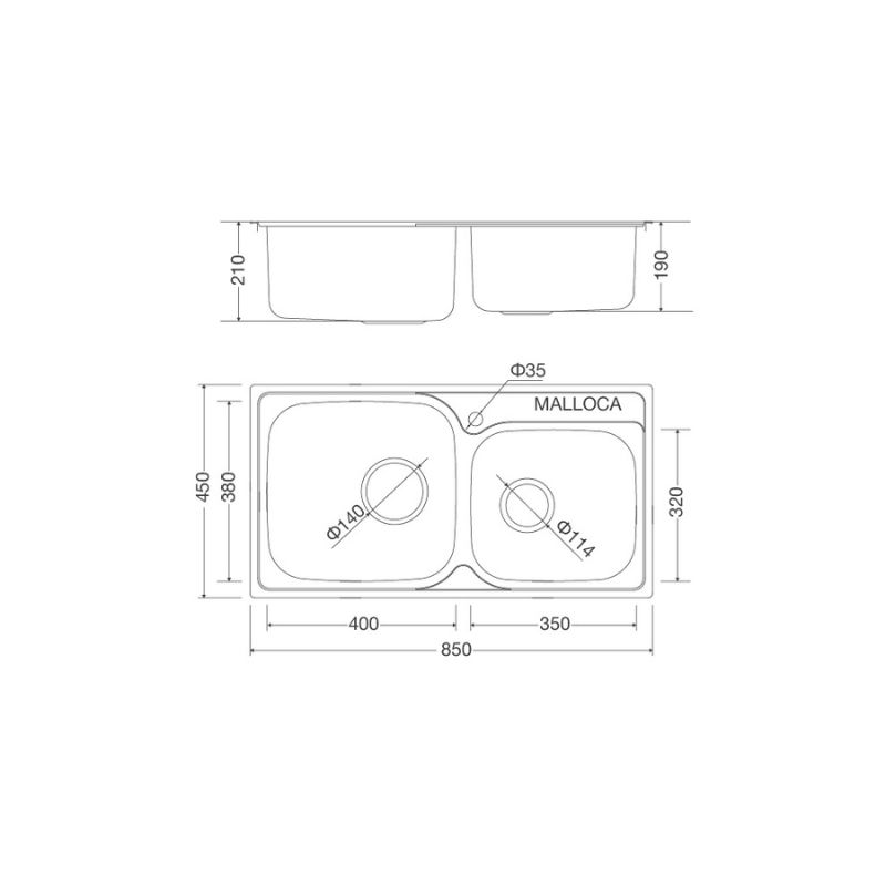 Kích thước chậu rửa bát bán thủ công Malloca MS - 1011 NEW Kích thước chậu rửa bát bán thủ công Malloca MS - 1011 NEW